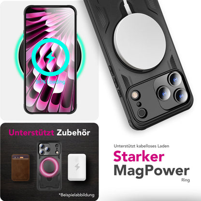 NALIA Magnetische Panzerhülle für iPhone 17 Pro Max – Ring-Halterung 360° & MagSafe kompatibel – STORMGUARD (Outdoor Case) – Marke aus Berlin