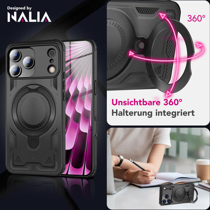 NALIA Magnetische Panzerhülle für iPhone 17 Pro Max – Ring-Halterung 360° & MagSafe kompatibel – STORMGUARD (Outdoor Case) – Marke aus Berlin