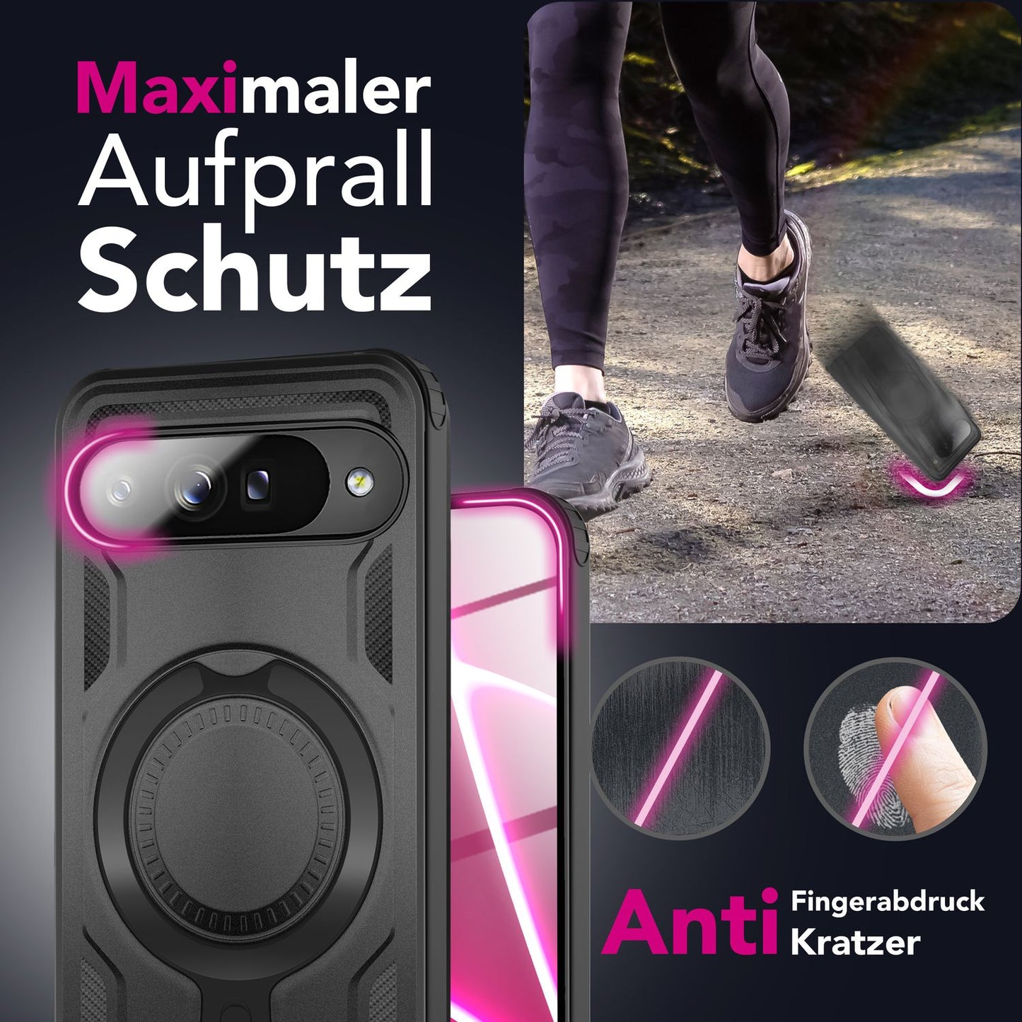 NALIA Magnetische Panzerhülle für Google Pixel 10 – Ring-Halterung 360° & MagSafe kompatibel – STORMGUARD (Outdoor Case) – Marke aus Berlin