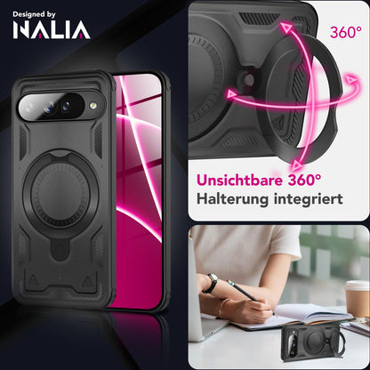 NALIA Magnetische Panzerhülle für Google Pixel 10 – Ring-Halterung 360° & MagSafe kompatibel – STORMGUARD (Outdoor Case) – Marke aus Berlin