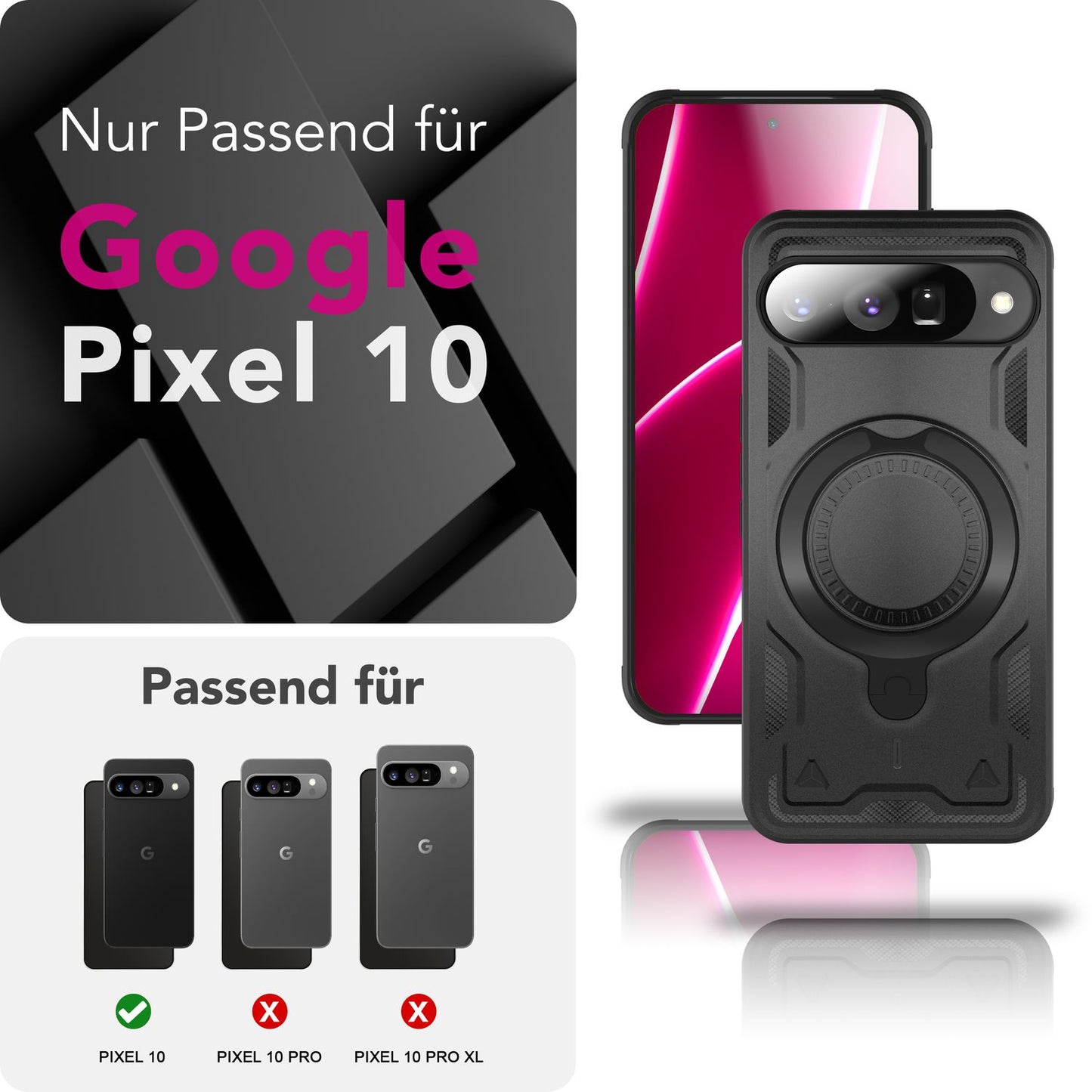 NALIA Magnetische Panzerhülle für Google Pixel 10 – Ring-Halterung 360° & MagSafe kompatibel – STORMGUARD (Outdoor Case) – Marke aus Berlin