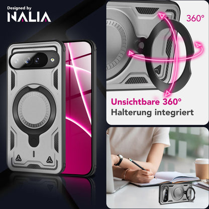 NALIA Magnetische Panzerhülle für Google Pixel 10 – Ring-Halterung 360° & MagSafe kompatibel – STORMGUARD (Outdoor Case) – Marke aus Berlin