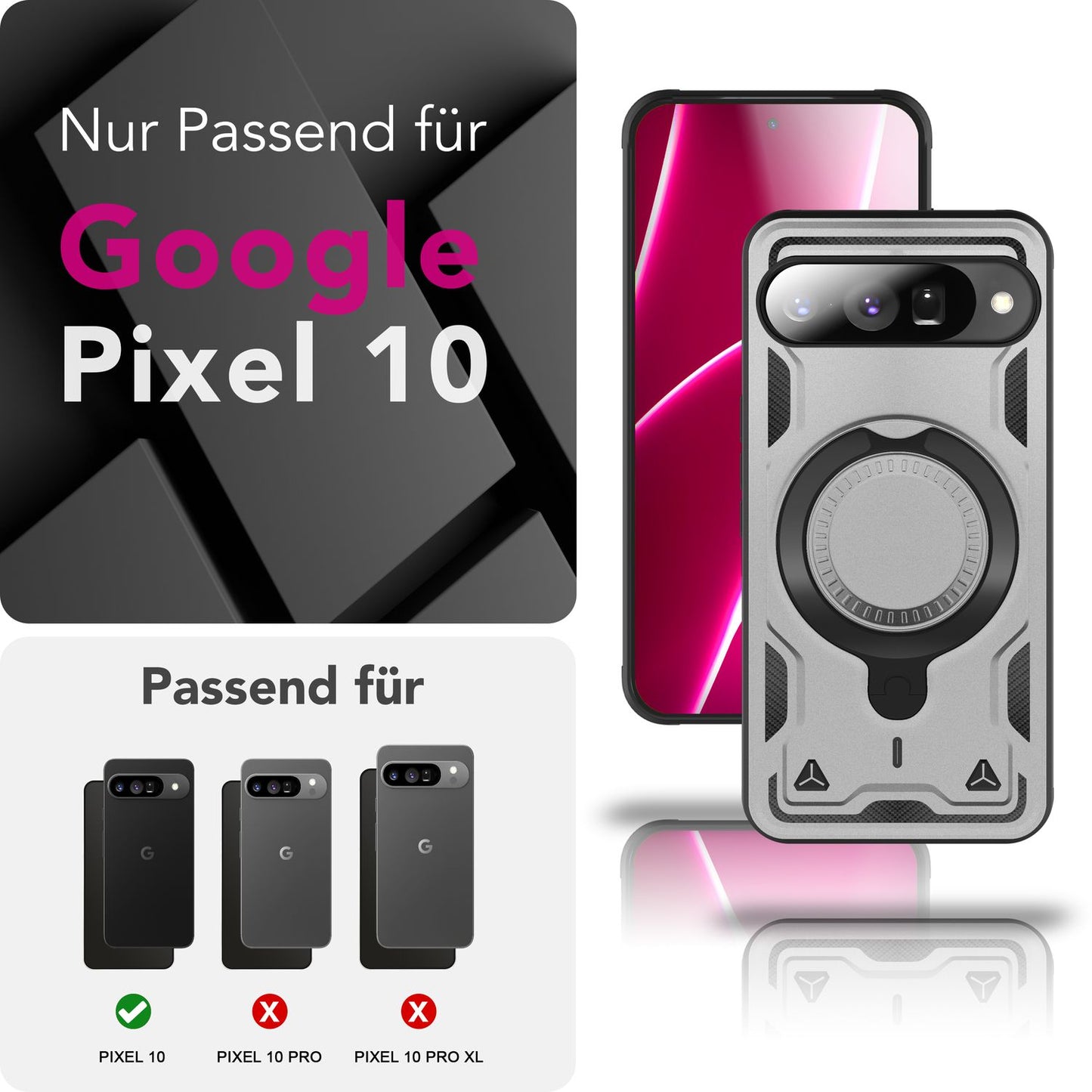 NALIA Magnetische Panzerhülle für Google Pixel 10 – Ring-Halterung 360° & MagSafe kompatibel – STORMGUARD (Outdoor Case) – Marke aus Berlin