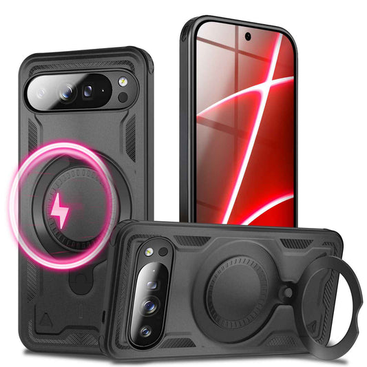 NALIA Magnetische Panzerhülle für Google Pixel 10 Pro – Ring-Halterung 360° & MagSafe kompatibel – STORMGUARD (Outdoor Case) – Marke aus Berlin