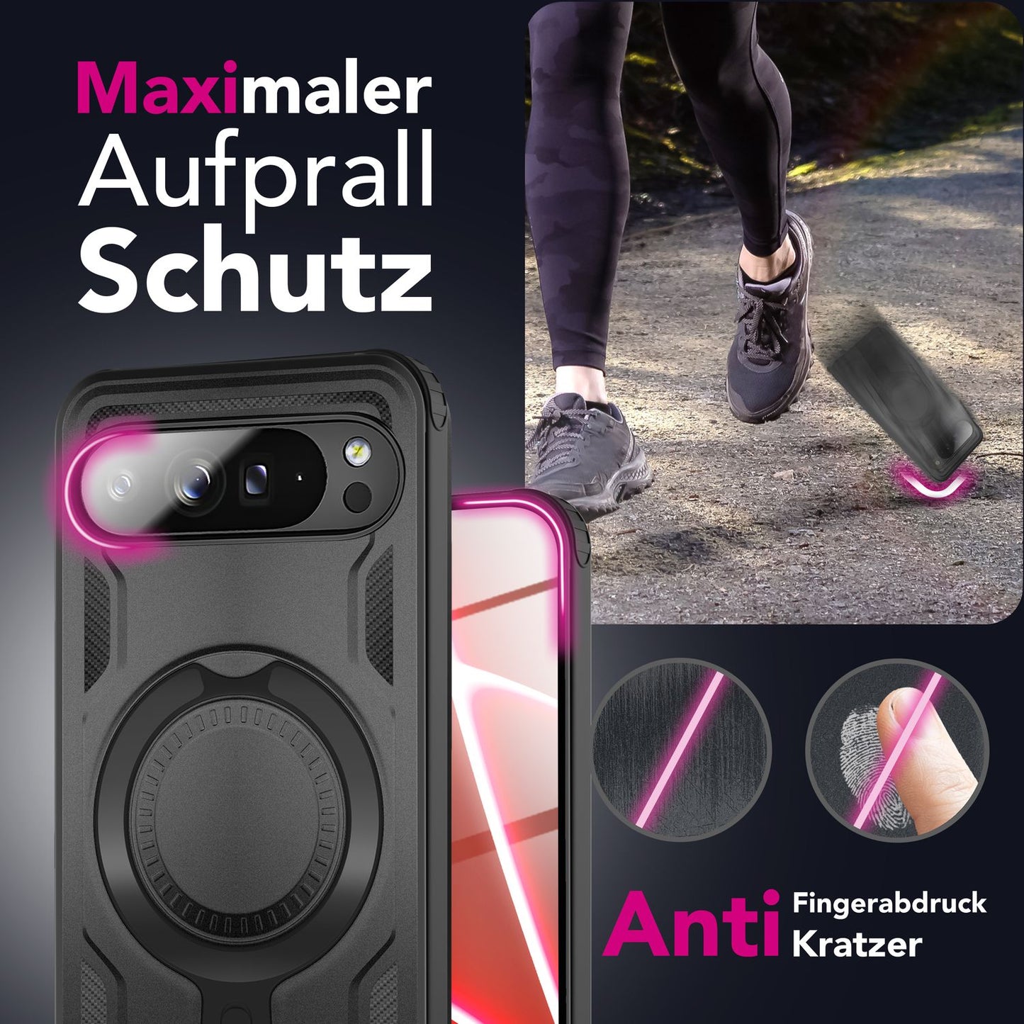 NALIA Magnetische Panzerhülle für Google Pixel 10 Pro – Ring-Halterung 360° & MagSafe kompatibel – STORMGUARD (Outdoor Case) – Marke aus Berlin