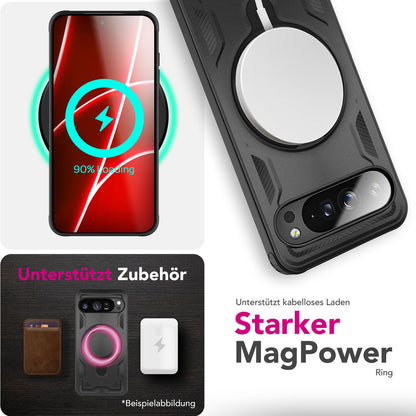 NALIA Magnetische Panzerhülle für Google Pixel 10 Pro – Ring-Halterung 360° & MagSafe kompatibel – STORMGUARD (Outdoor Case) – Marke aus Berlin