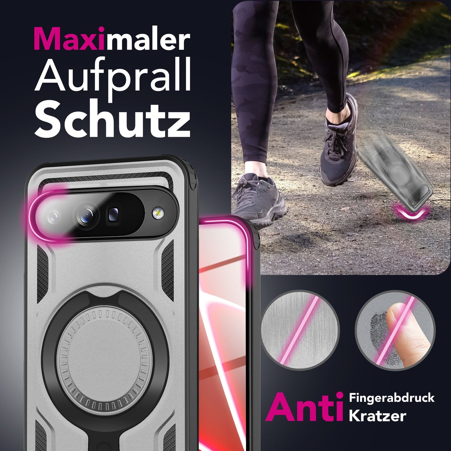 NALIA Magnetische Panzerhülle für Google Pixel 10 Pro – Ring-Halterung 360° & MagSafe kompatibel – STORMGUARD (Outdoor Case) – Marke aus Berlin