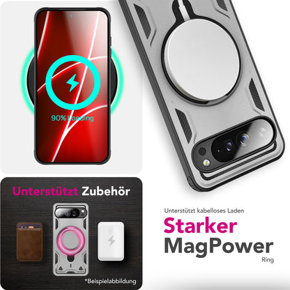 NALIA Magnetische Panzerhülle für Google Pixel 10 Pro – Ring-Halterung 360° & MagSafe kompatibel – STORMGUARD (Outdoor Case) – Marke aus Berlin
