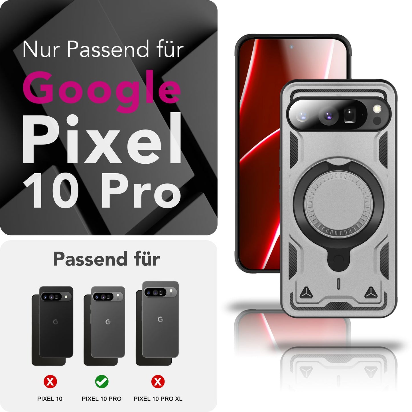 NALIA Magnetische Panzerhülle für Google Pixel 10 Pro – Ring-Halterung 360° & MagSafe kompatibel – STORMGUARD (Outdoor Case) – Marke aus Berlin
