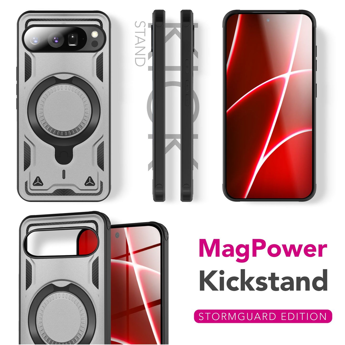 NALIA Magnetische Panzerhülle für Google Pixel 10 Pro – Ring-Halterung 360° & MagSafe kompatibel – STORMGUARD (Outdoor Case) – Marke aus Berlin