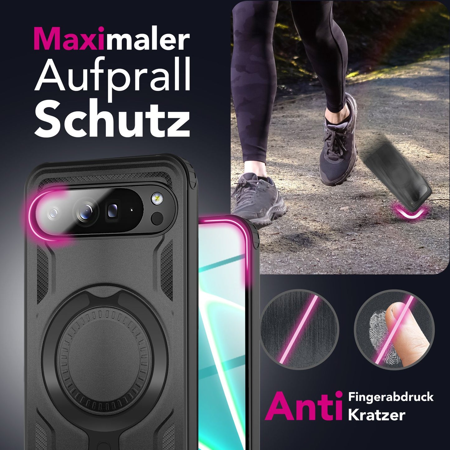 NALIA Magnetische Panzerhülle für Google Pixel 10 Pro XL – Ring-Halterung 360° & MagSafe kompatibel – STORMGUARD (Outdoor Case) – Marke aus Berlin