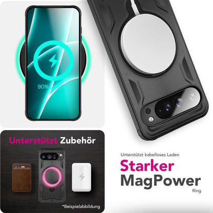 NALIA Magnetische Panzerhülle für Google Pixel 10 Pro XL – Ring-Halterung 360° & MagSafe kompatibel – STORMGUARD (Outdoor Case) – Marke aus Berlin