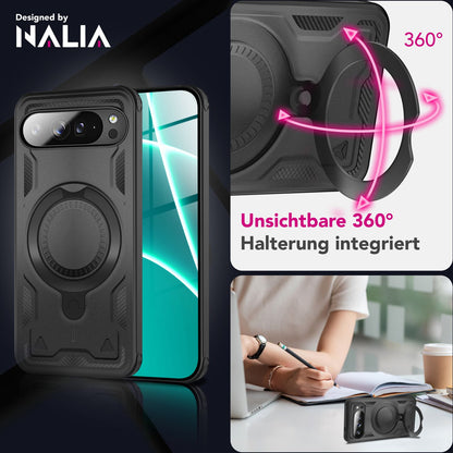 NALIA Magnetische Panzerhülle für Google Pixel 10 Pro XL – Ring-Halterung 360° & MagSafe kompatibel – STORMGUARD (Outdoor Case) – Marke aus Berlin