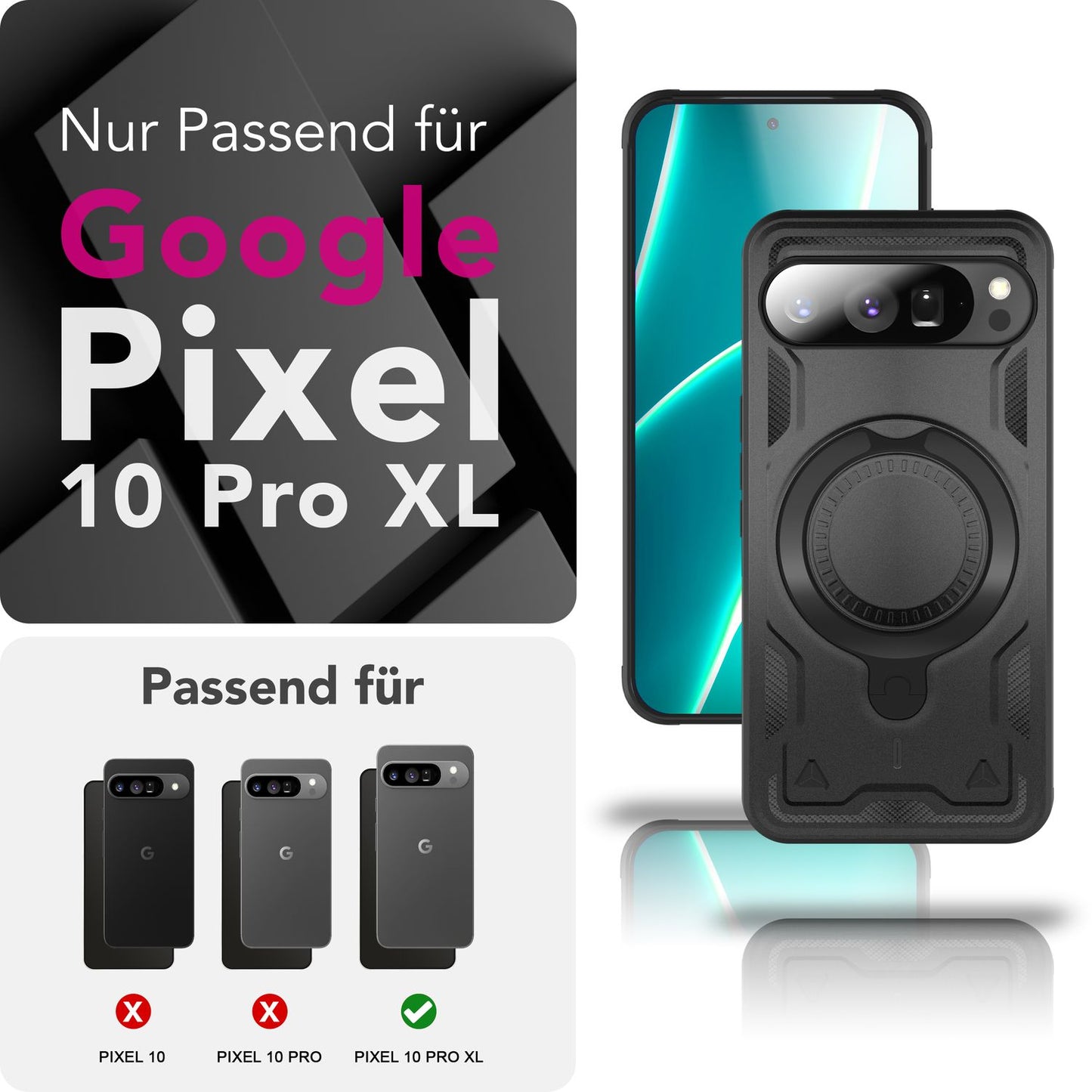 NALIA Magnetische Panzerhülle für Google Pixel 10 Pro XL – Ring-Halterung 360° & MagSafe kompatibel – STORMGUARD (Outdoor Case) – Marke aus Berlin