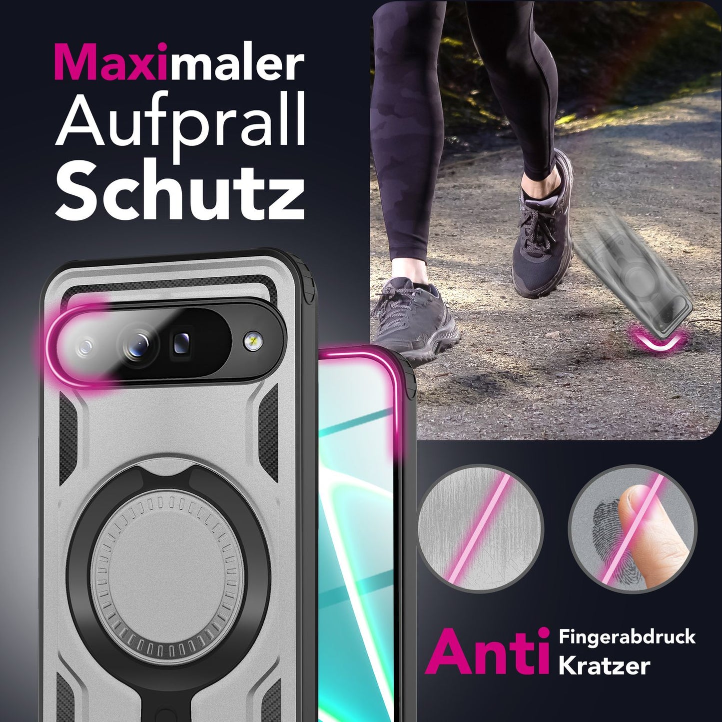 NALIA Magnetische Panzerhülle für Google Pixel 10 Pro XL – Ring-Halterung 360° & MagSafe kompatibel – STORMGUARD (Outdoor Case) – Marke aus Berlin