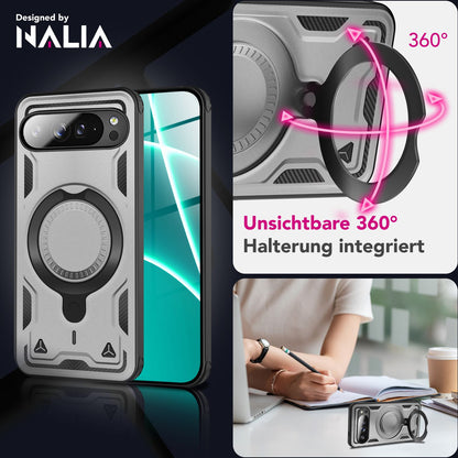NALIA Magnetische Panzerhülle für Google Pixel 10 Pro XL – Ring-Halterung 360° & MagSafe kompatibel – STORMGUARD (Outdoor Case) – Marke aus Berlin
