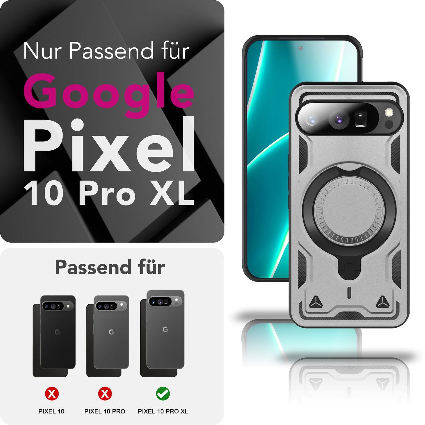 NALIA Magnetische Panzerhülle für Google Pixel 10 Pro XL – Ring-Halterung 360° & MagSafe kompatibel – STORMGUARD (Outdoor Case) – Marke aus Berlin
