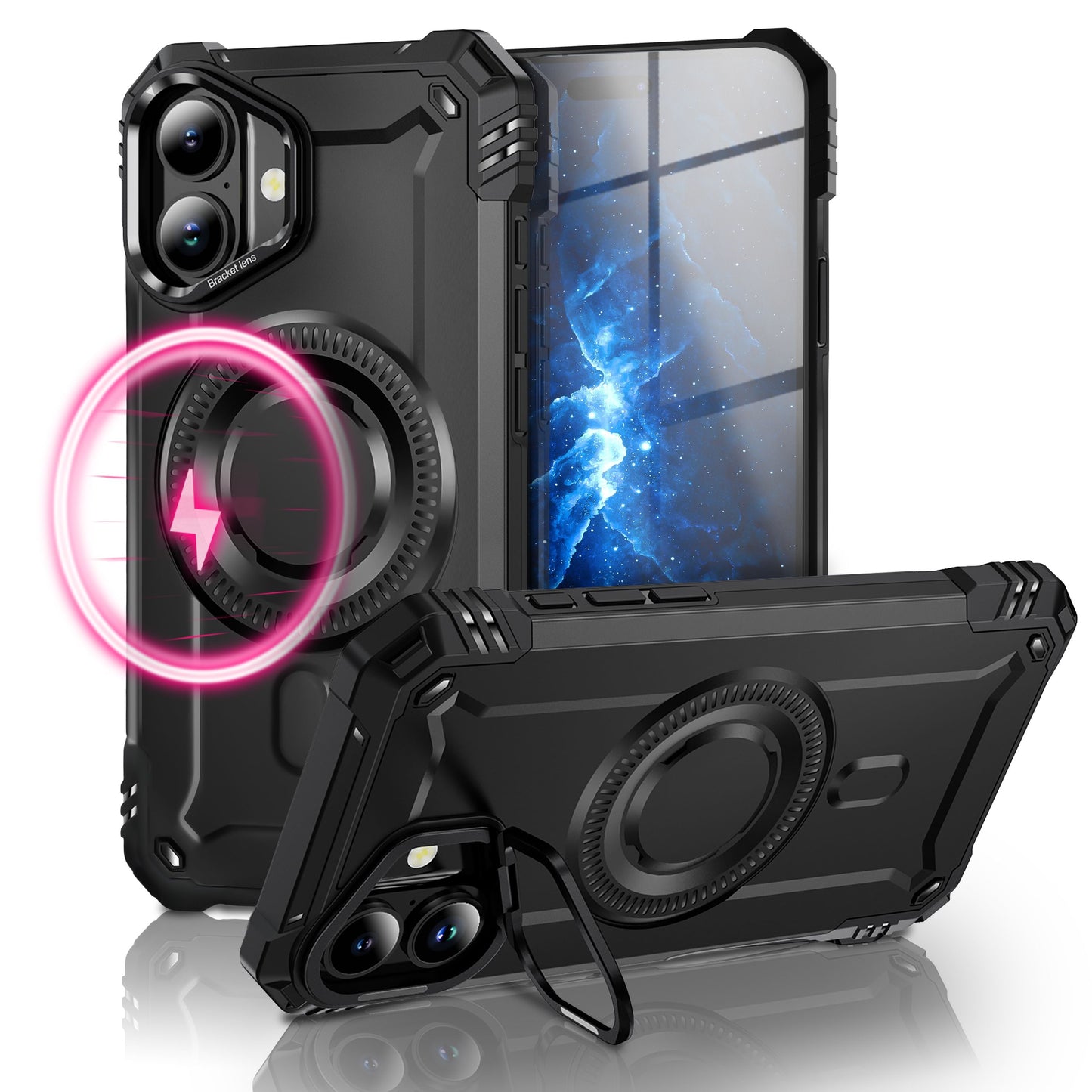 NALIA Magnetische Panzerhülle für iPhone 17 – MagSafe kompatibel & Kamera-Stand – GRANITE (Outdoor Schutzhülle Stoßfest) – Marke aus Berlin
