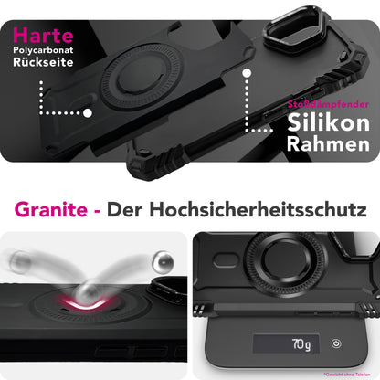 NALIA Magnetische Panzerhülle für iPhone 17 – MagSafe kompatibel & Kamera-Stand – GRANITE (Outdoor Schutzhülle Stoßfest) – Marke aus Berlin