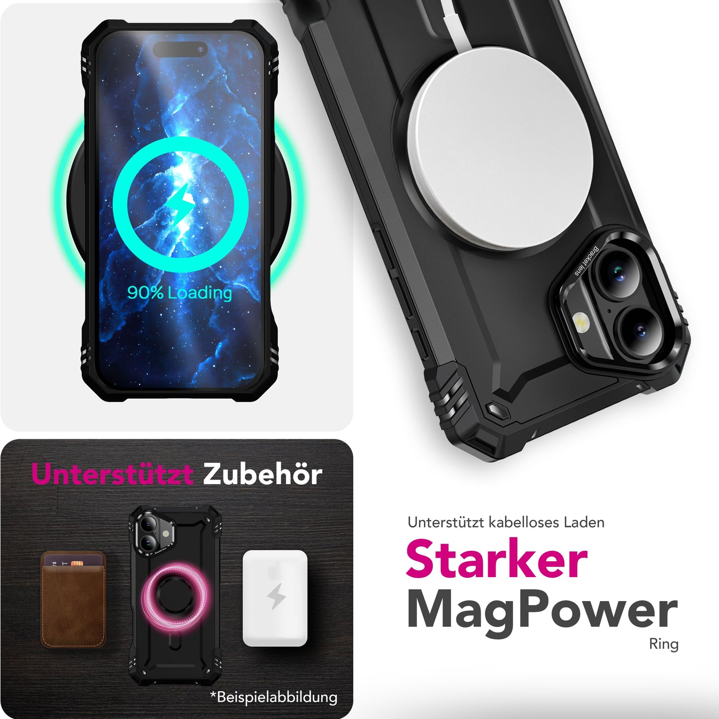 NALIA Magnetische Panzerhülle für iPhone 17 – MagSafe kompatibel & Kamera-Stand – GRANITE (Outdoor Schutzhülle Stoßfest) – Marke aus Berlin