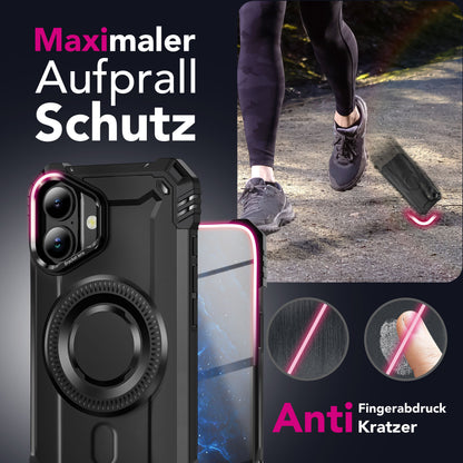 NALIA Magnetische Panzerhülle für iPhone 17 – MagSafe kompatibel & Kamera-Stand – GRANITE (Outdoor Schutzhülle Stoßfest) – Marke aus Berlin