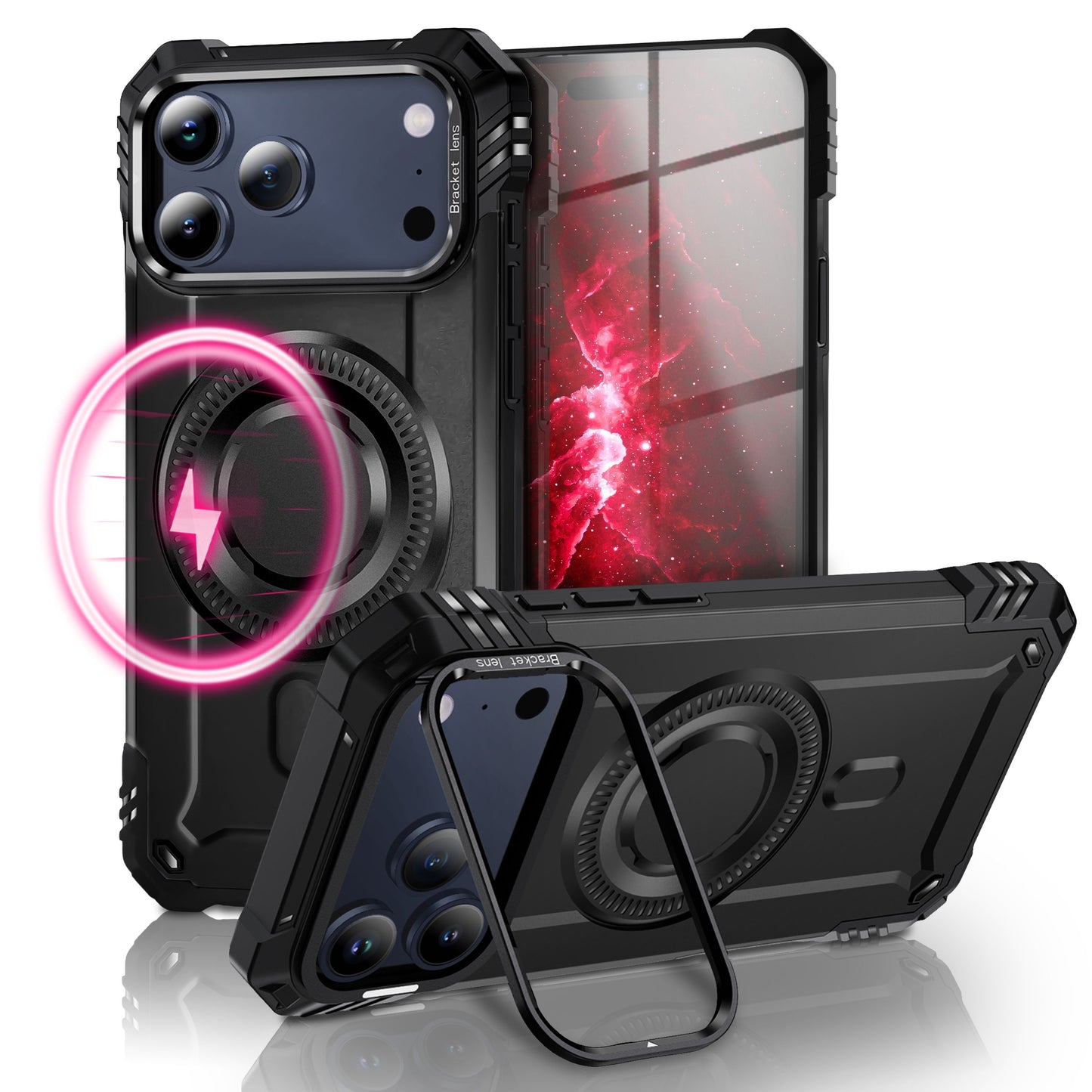 NALIA Magnetische Panzerhülle für iPhone 17 Pro – MagSafe kompatibel & Kamera-Stand – GRANITE (Outdoor Schutzhülle Stoßfest) – Marke aus Berlin
