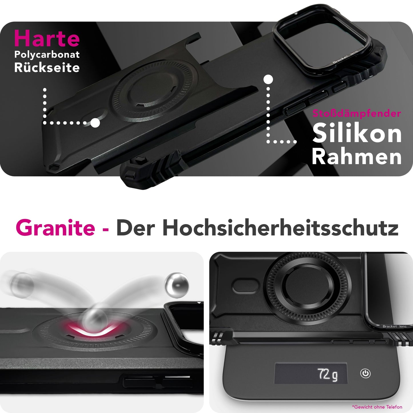 NALIA Magnetische Panzerhülle für iPhone 17 Pro – MagSafe kompatibel & Kamera-Stand – GRANITE (Outdoor Schutzhülle Stoßfest) – Marke aus Berlin