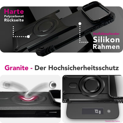 NALIA Magnetische Panzerhülle für iPhone 17 Pro – MagSafe kompatibel & Kamera-Stand – GRANITE (Outdoor Schutzhülle Stoßfest) – Marke aus Berlin