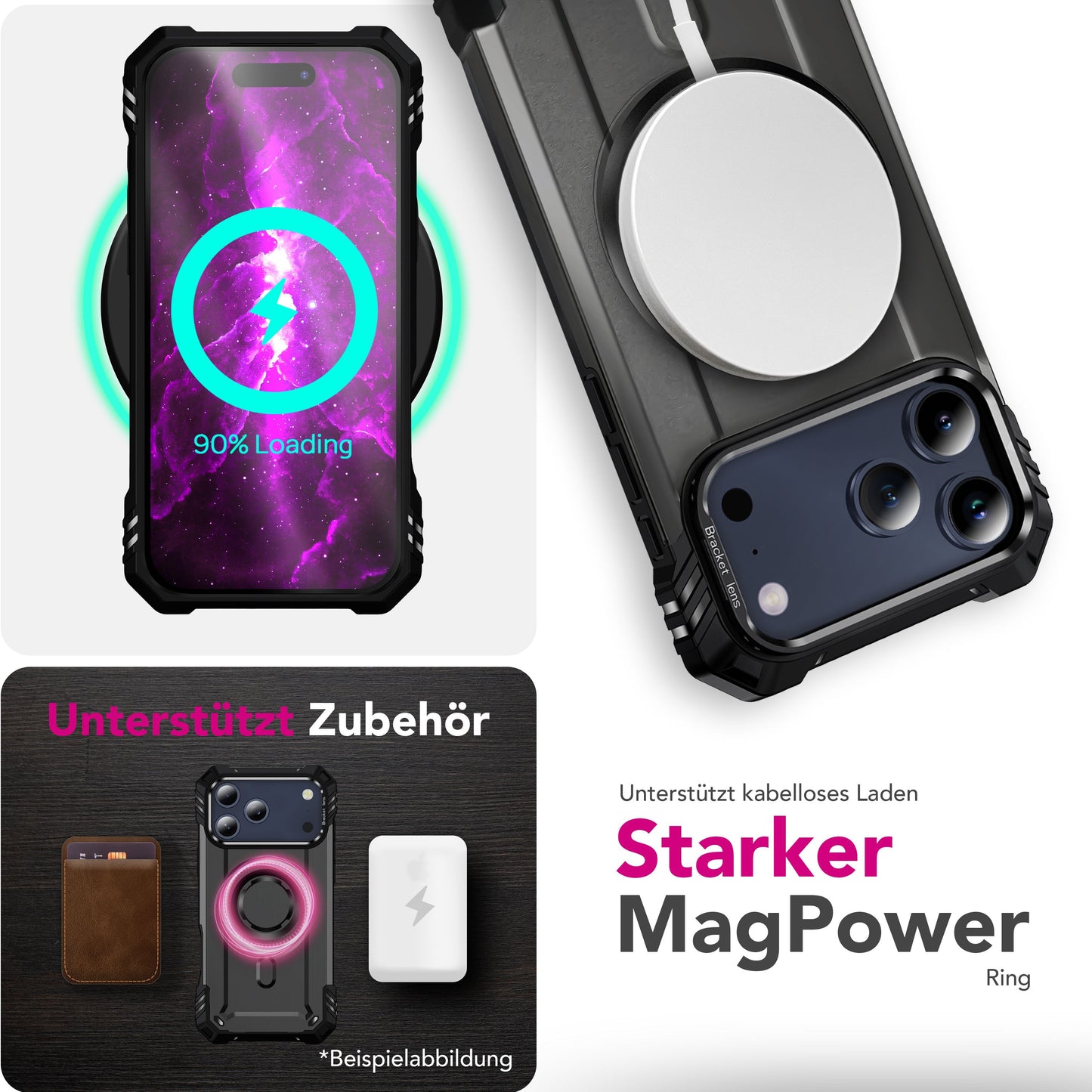 NALIA Magnetische Panzerhülle für iPhone 17 Pro Max – MagSafe kompatibel & Kamera-Stand – GRANITE (Outdoor Schutzhülle Stoßfest) – Marke aus Berlin