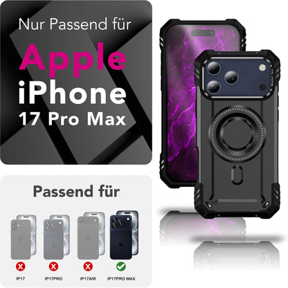 NALIA Magnetische Panzerhülle für iPhone 17 Pro Max – MagSafe kompatibel & Kamera-Stand – GRANITE (Outdoor Schutzhülle Stoßfest) – Marke aus Berlin