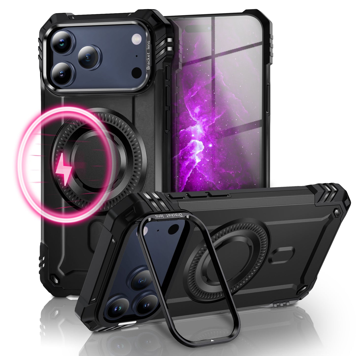 NALIA Magnetische Panzerhülle für iPhone 17 Pro Max – MagSafe kompatibel & Kamera-Stand – GRANITE (Outdoor Schutzhülle Stoßfest) – Marke aus Berlin