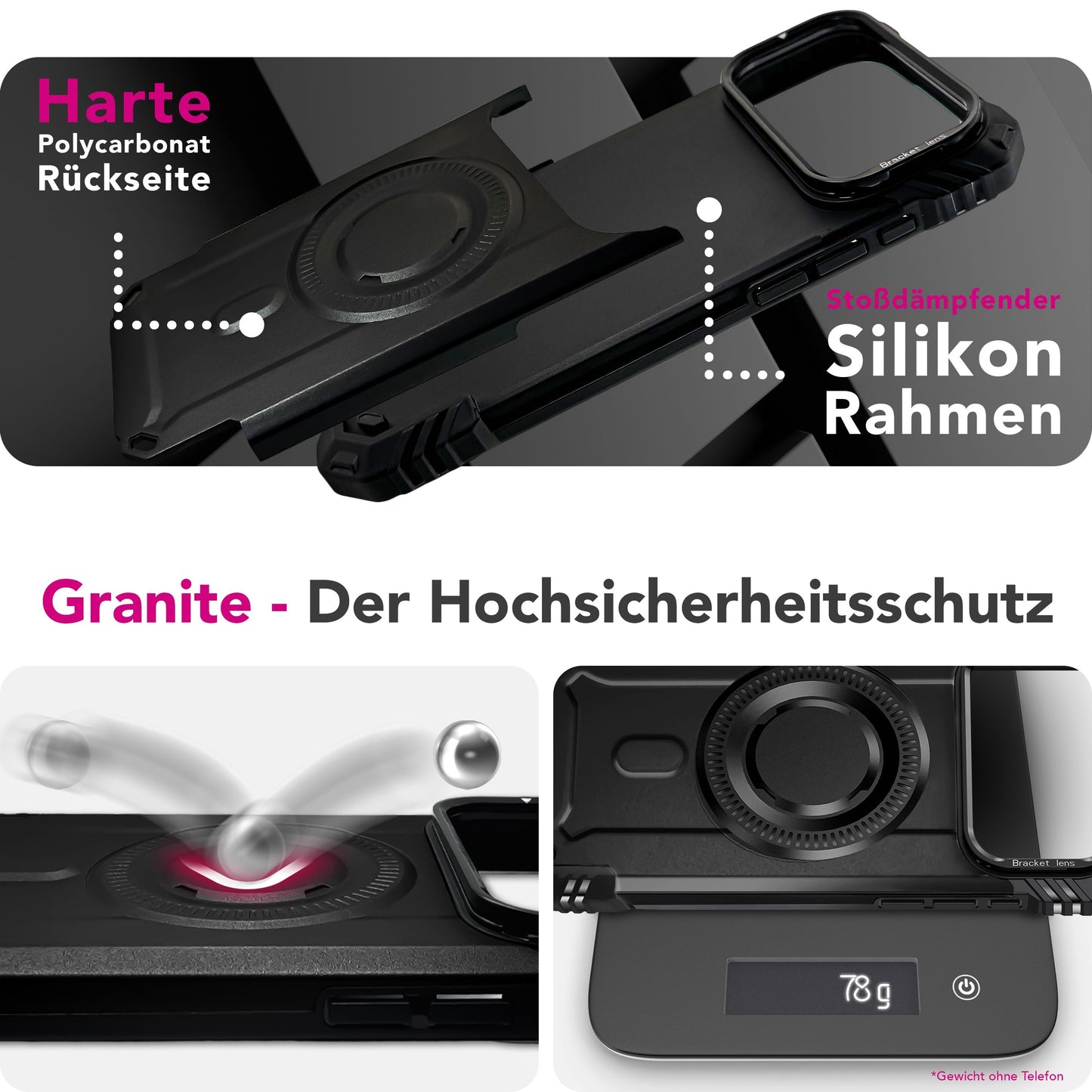 NALIA Magnetische Panzerhülle für iPhone 17 Pro Max – MagSafe kompatibel & Kamera-Stand – GRANITE (Outdoor Schutzhülle Stoßfest) – Marke aus Berlin