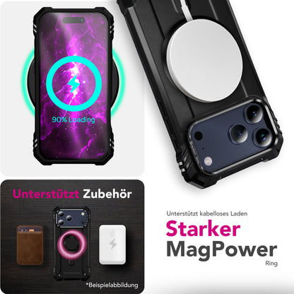 NALIA Magnetische Panzerhülle für iPhone 17 Pro Max – MagSafe kompatibel & Kamera-Stand – GRANITE (Outdoor Schutzhülle Stoßfest) – Marke aus Berlin