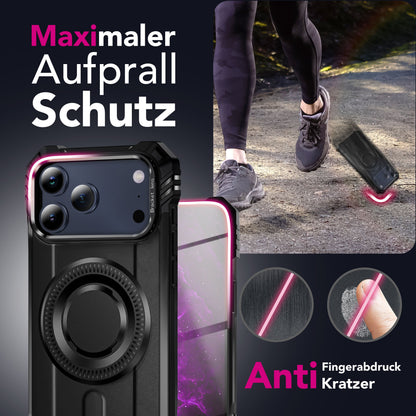 NALIA Magnetische Panzerhülle für iPhone 17 Pro Max – MagSafe kompatibel & Kamera-Stand – GRANITE (Outdoor Schutzhülle Stoßfest) – Marke aus Berlin