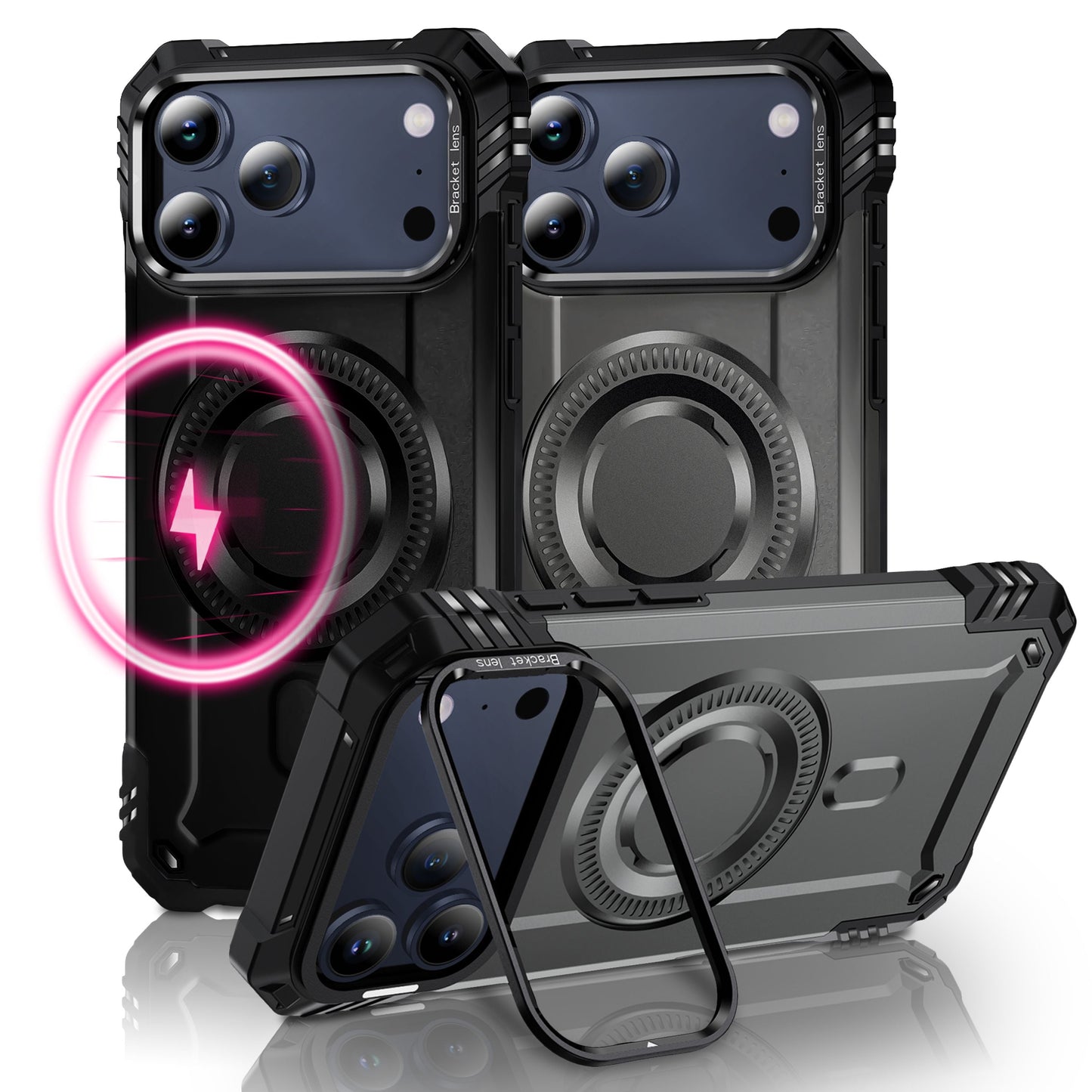 NALIA Magnetische Panzerhülle für iPhone 17 Pro Max – MagSafe kompatibel & Kamera-Stand – GRANITE (Outdoor Schutzhülle Stoßfest) – Marke aus Berlin