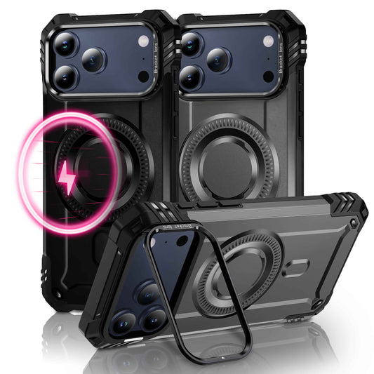 NALIA Magnetische Panzerhülle für iPhone 17 Pro Max – MagSafe kompatibel & Kamera-Stand – GRANITE (Outdoor Schutzhülle Stoßfest) – Marke aus Berlin