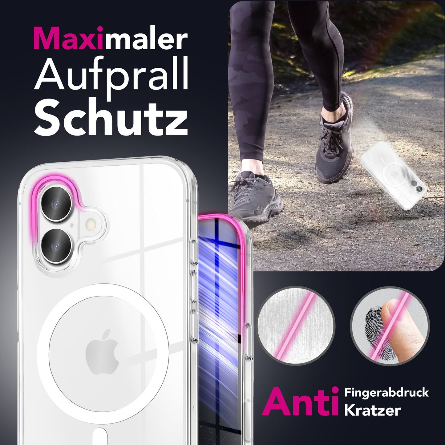 NALIA Transparentes Magnet Case für iPhone 17 – MagPower System (MagSafe kompatibel) – LUMEX (Edle Glas-Optik, aber unzerbrechlich) – Marke aus Berlin