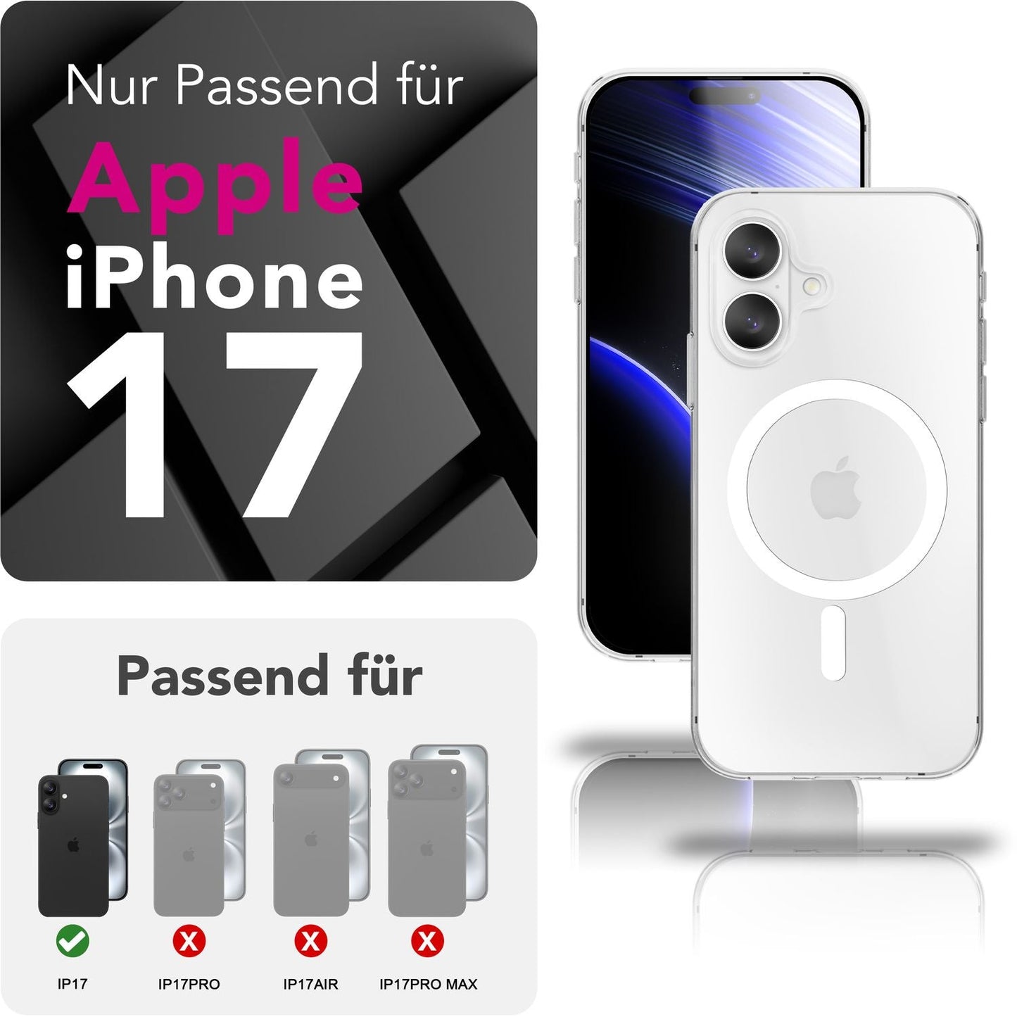 NALIA Transparentes Magnet Case für iPhone 17 – MagPower System (MagSafe kompatibel) – LUMEX (Edle Glas-Optik, aber unzerbrechlich) – Marke aus Berlin