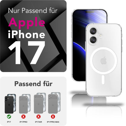 NALIA Transparentes Magnet Case für iPhone 17 – MagPower System (MagSafe kompatibel) – LUMEX (Edle Glas-Optik, aber unzerbrechlich) – Marke aus Berlin
