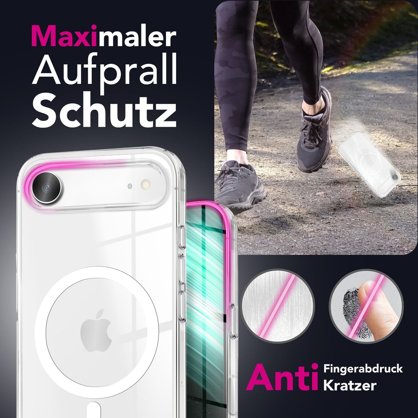 NALIA Transparentes Magnet Case für iPhone 17 Air – MagPower System (MagSafe kompatibel) – LUMEX (Edle Glas-Optik, aber unzerbrechlich) – Marke aus Berlin