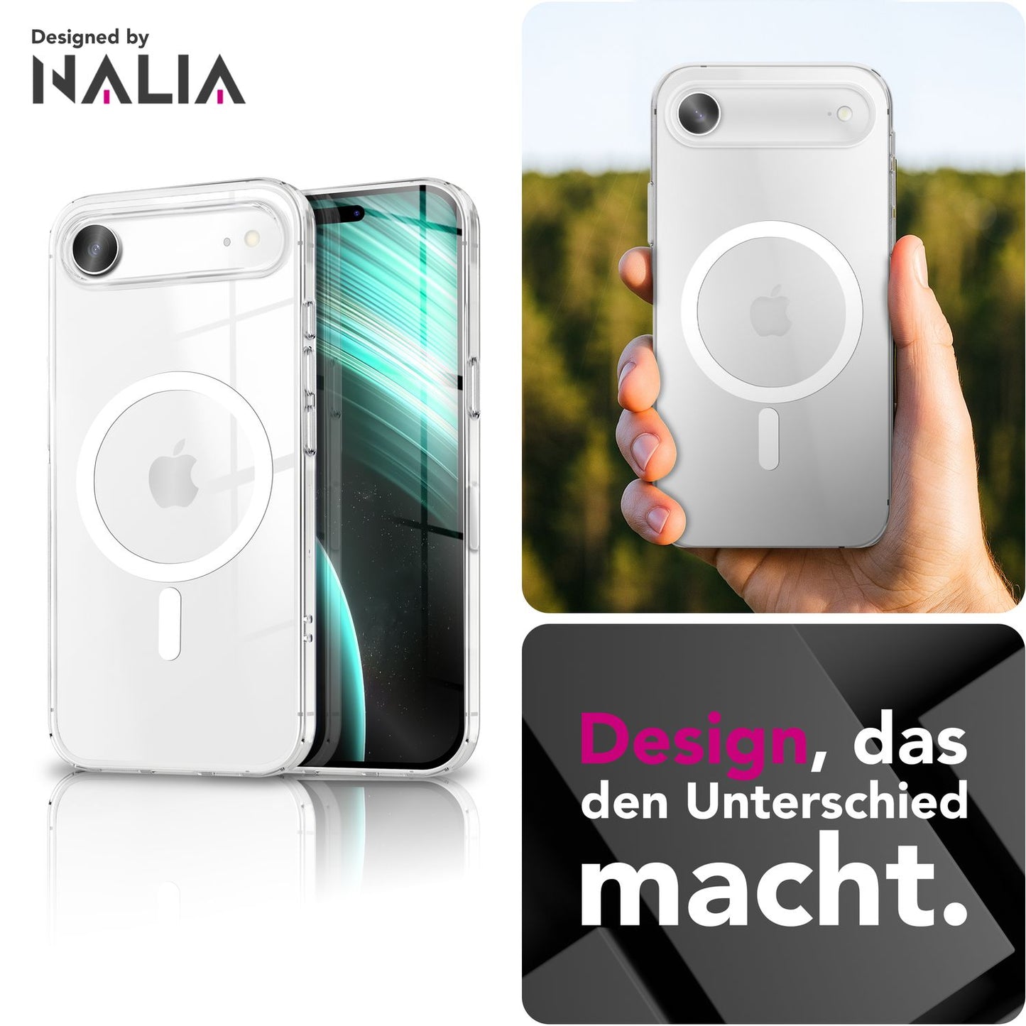 NALIA Transparentes Magnet Case für iPhone 17 Air – MagPower System (MagSafe kompatibel) – LUMEX (Edle Glas-Optik, aber unzerbrechlich) – Marke aus Berlin