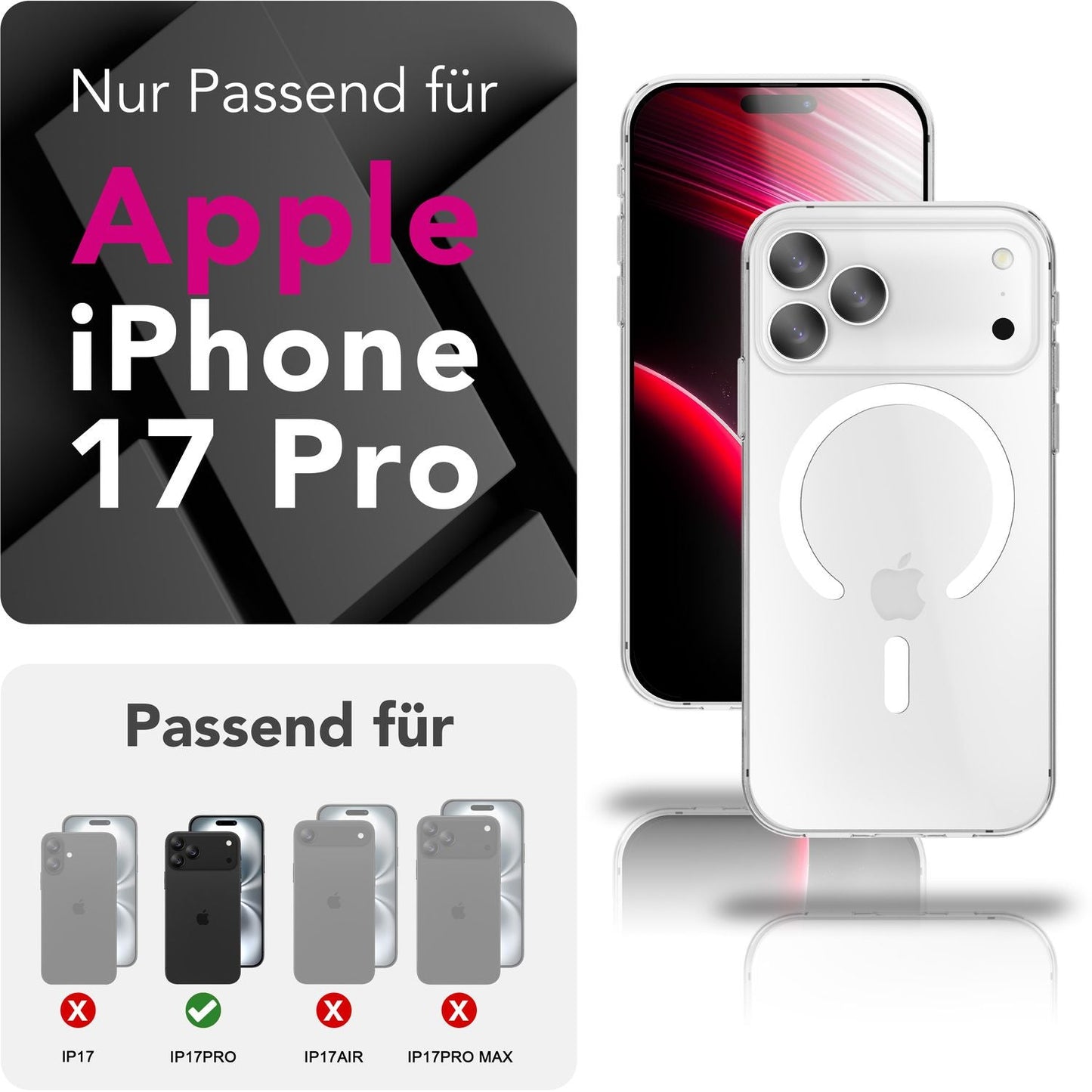NALIA Transparentes Magnet Case für iPhone 17 Pro – MagPower System (MagSafe kompatibel) – LUMEX (Edle Glas-Optik, aber unzerbrechlich) – Marke aus Berlin