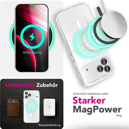 NALIA Transparentes Magnet Case für iPhone 17 Pro – MagPower System (MagSafe kompatibel) – LUMEX (Edle Glas-Optik, aber unzerbrechlich) – Marke aus Berlin