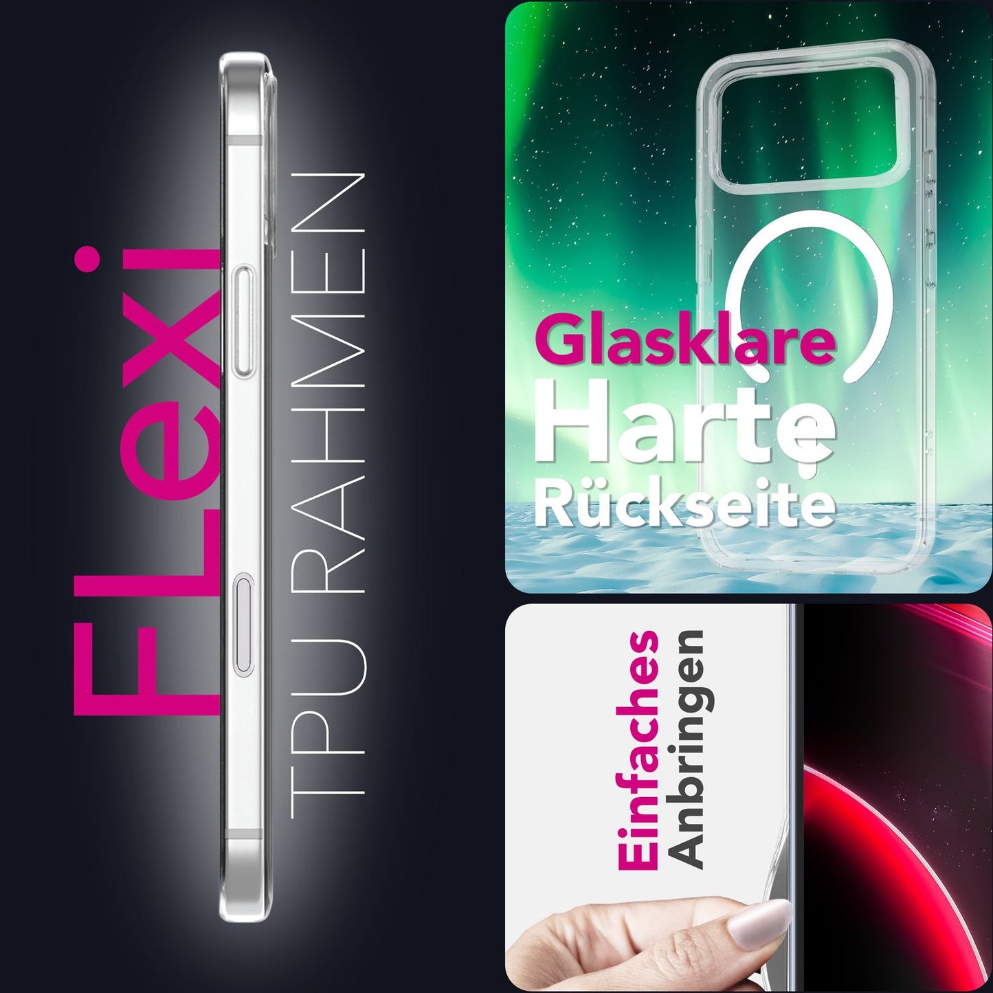 NALIA Transparentes Magnet Case für iPhone 17 Pro – MagPower System (MagSafe kompatibel) – LUMEX (Edle Glas-Optik, aber unzerbrechlich) – Marke aus Berlin