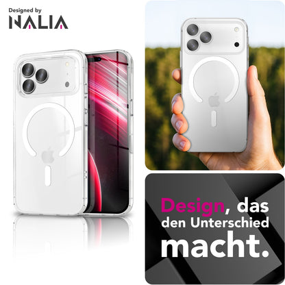 NALIA Transparentes Magnet Case für iPhone 17 Pro – MagPower System (MagSafe kompatibel) – LUMEX (Edle Glas-Optik, aber unzerbrechlich) – Marke aus Berlin