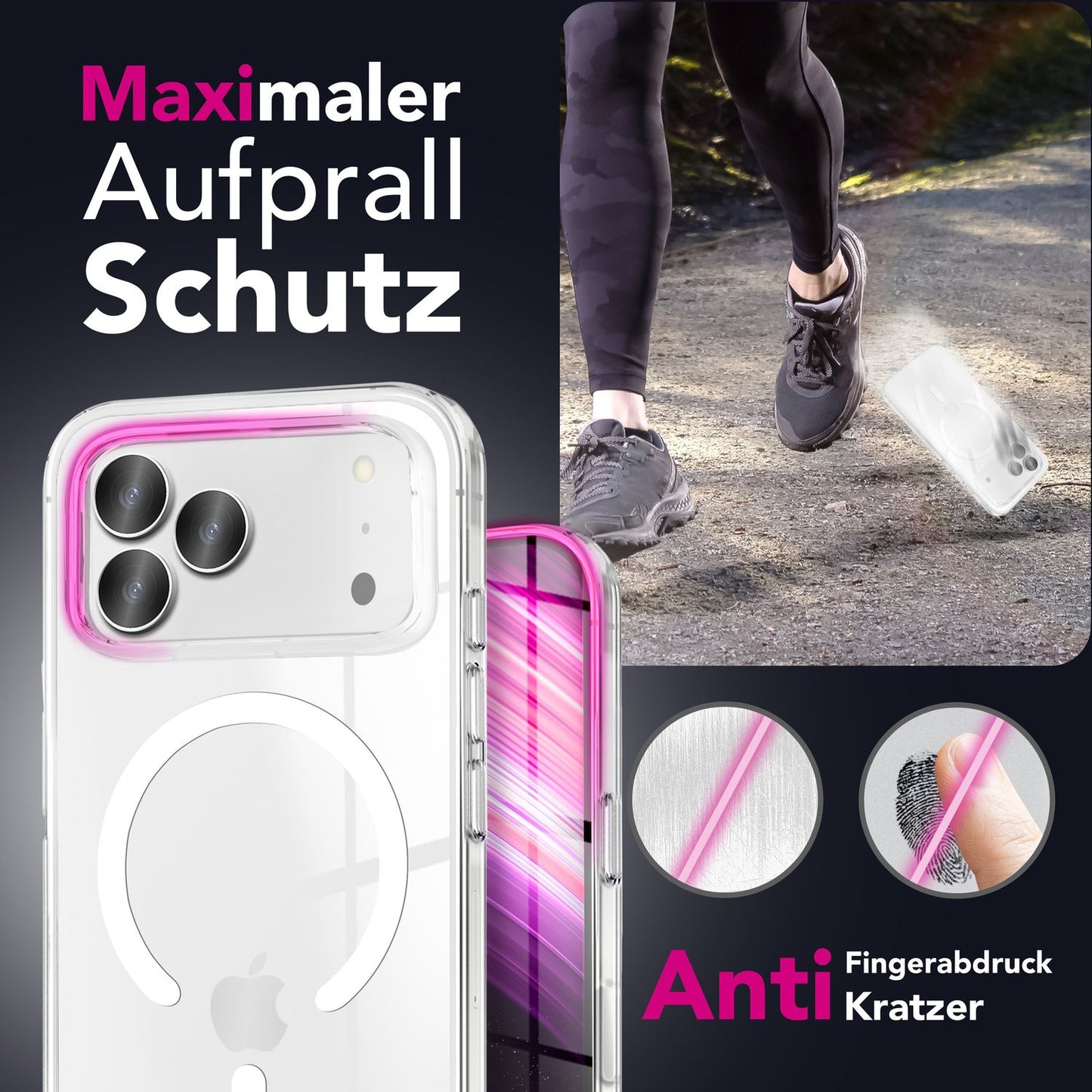 NALIA Transparentes Magnet Case für iPhone 17 Pro Max – MagPower System (MagSafe kompatibel) – LUMEX (Edle Glas-Optik, aber unzerbrechlich) – Marke aus Berlin