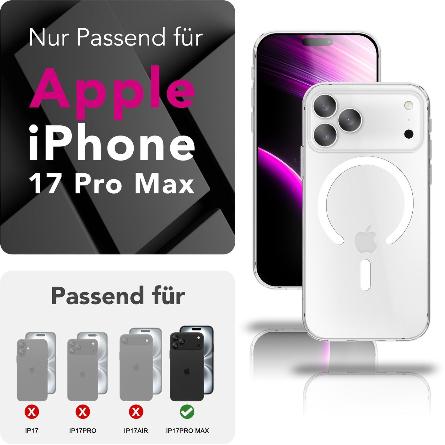 NALIA Transparentes Magnet Case für iPhone 17 Pro Max – MagPower System (MagSafe kompatibel) – LUMEX (Edle Glas-Optik, aber unzerbrechlich) – Marke aus Berlin