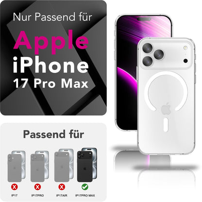 NALIA Transparentes Magnet Case für iPhone 17 Pro Max – MagPower System (MagSafe kompatibel) – LUMEX (Edle Glas-Optik, aber unzerbrechlich) – Marke aus Berlin