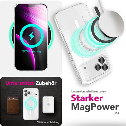 NALIA Transparentes Magnet Case für iPhone 17 Pro Max – MagPower System (MagSafe kompatibel) – LUMEX (Edle Glas-Optik, aber unzerbrechlich) – Marke aus Berlin