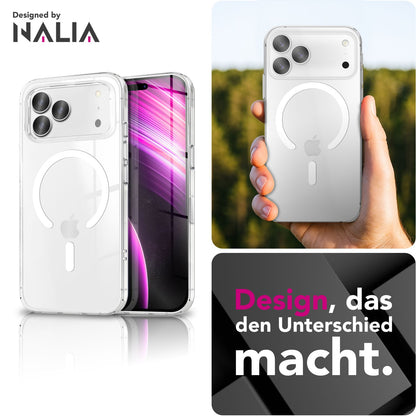 NALIA Transparentes Magnet Case für iPhone 17 Pro Max – MagPower System (MagSafe kompatibel) – LUMEX (Edle Glas-Optik, aber unzerbrechlich) – Marke aus Berlin